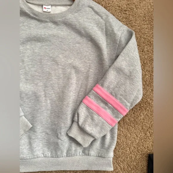 Women's Gray Sweatshirt with Pink Stripes - Picture 3 of 4